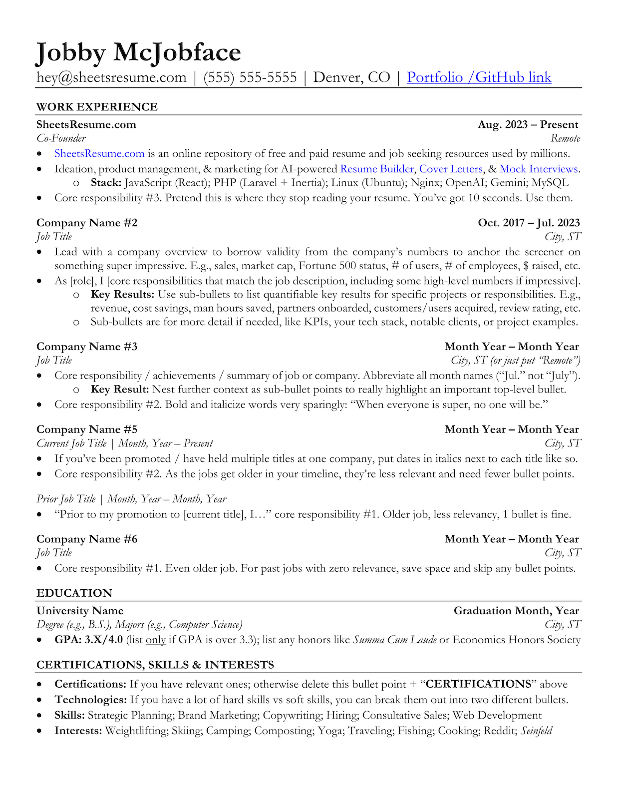Free Resume Template — Google Docs and Word format